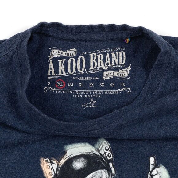 AKOO Short Sleeve Astronaut Graphic T-Shirt Men's‎ Navy Logo Medium EUC - Picture 6 of 10